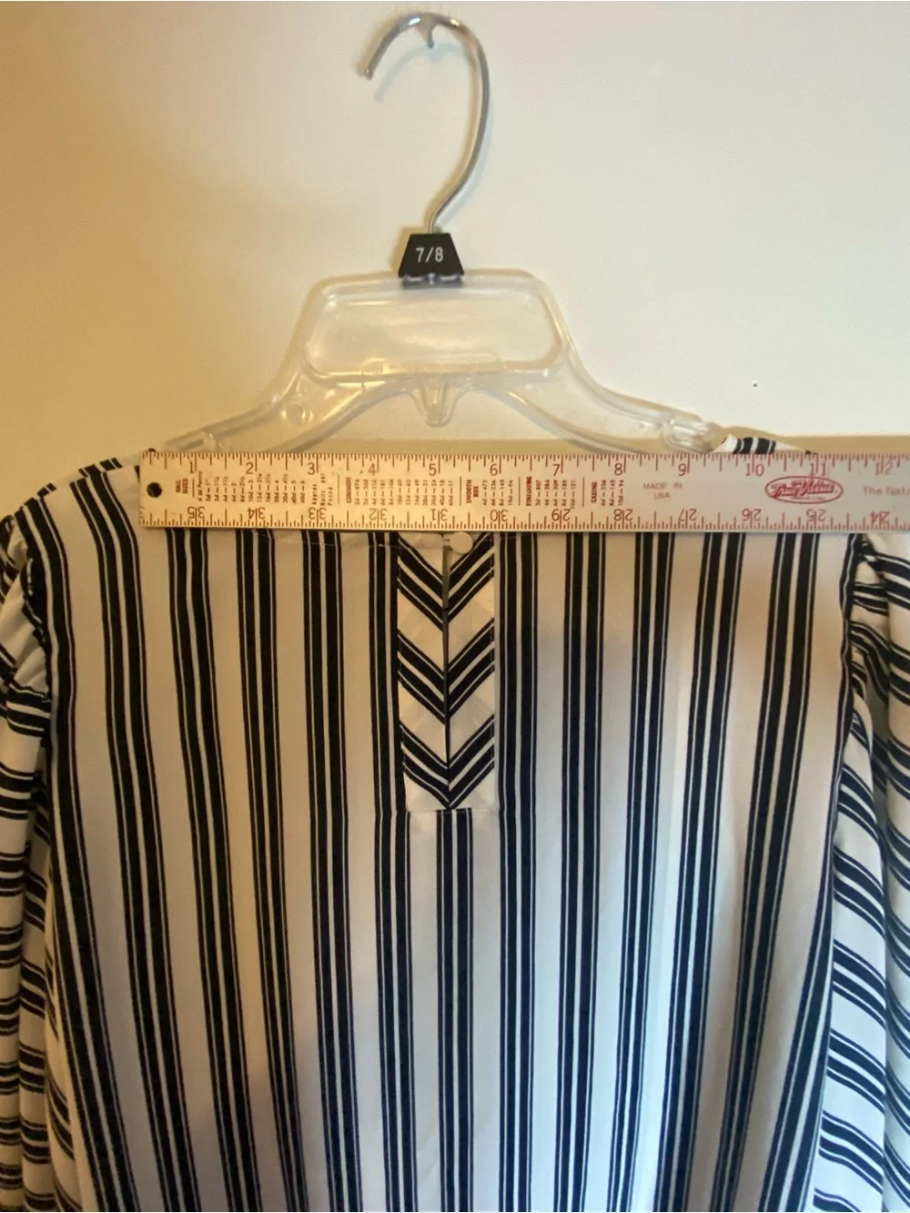 LOFT White Blouse with Navy Vertical Stripes